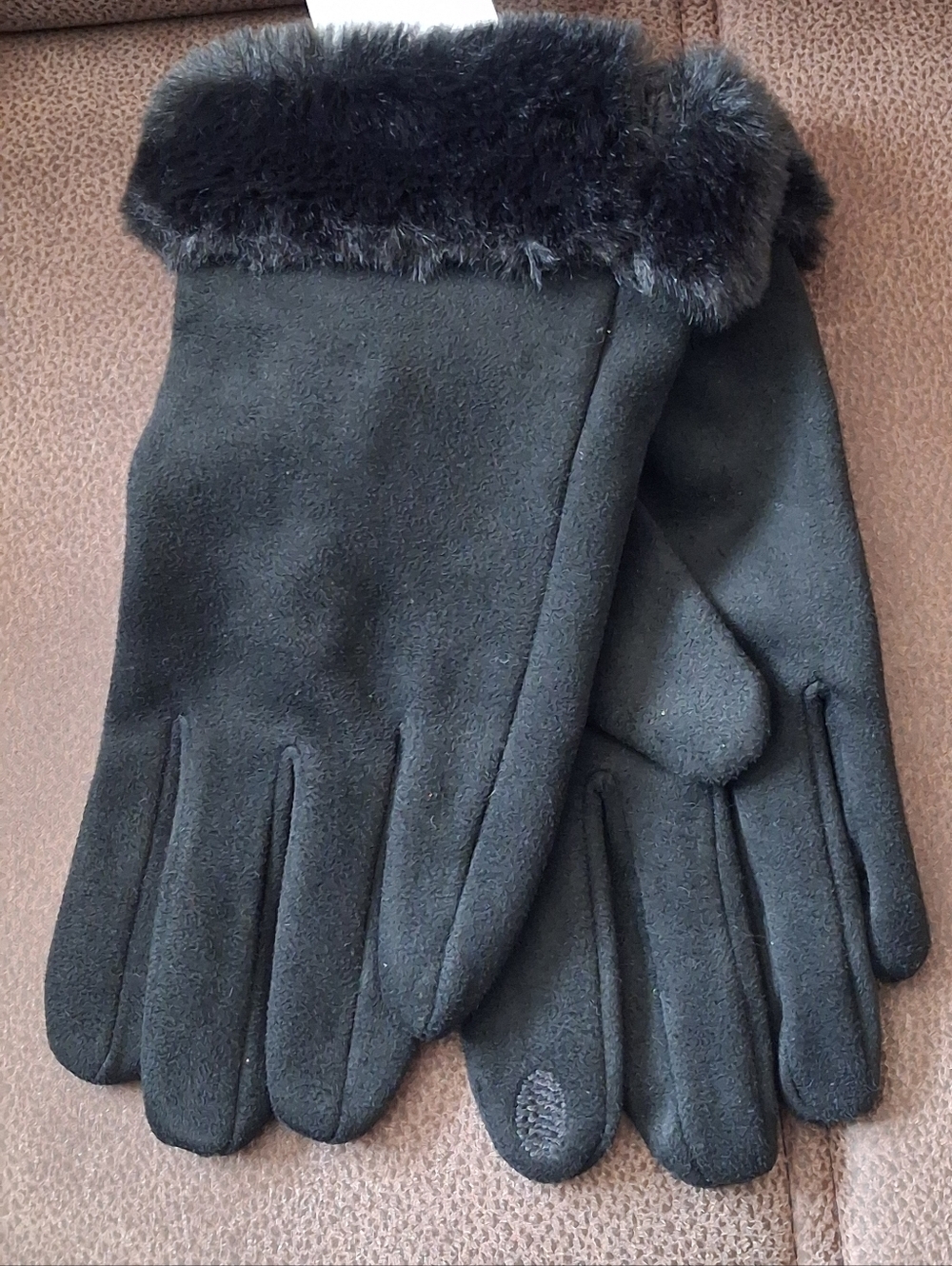 Time And Tru Black Faux Fur Trim Women’s Winter Gloves L-XL